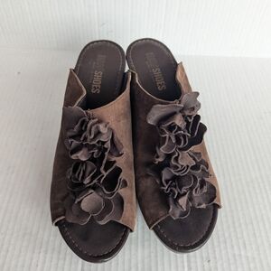 Nara Shoes Sandals Sz 7.5-8 Brown Ruffles Suede Slide Platform Made In Italy